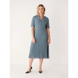 Frank and Oak The Fluid Poet Collar Midi Dress Stormy Blue Career Casual Medium